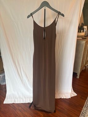 naked wardrobe Brown Slip Dress with Spaghetti Straps